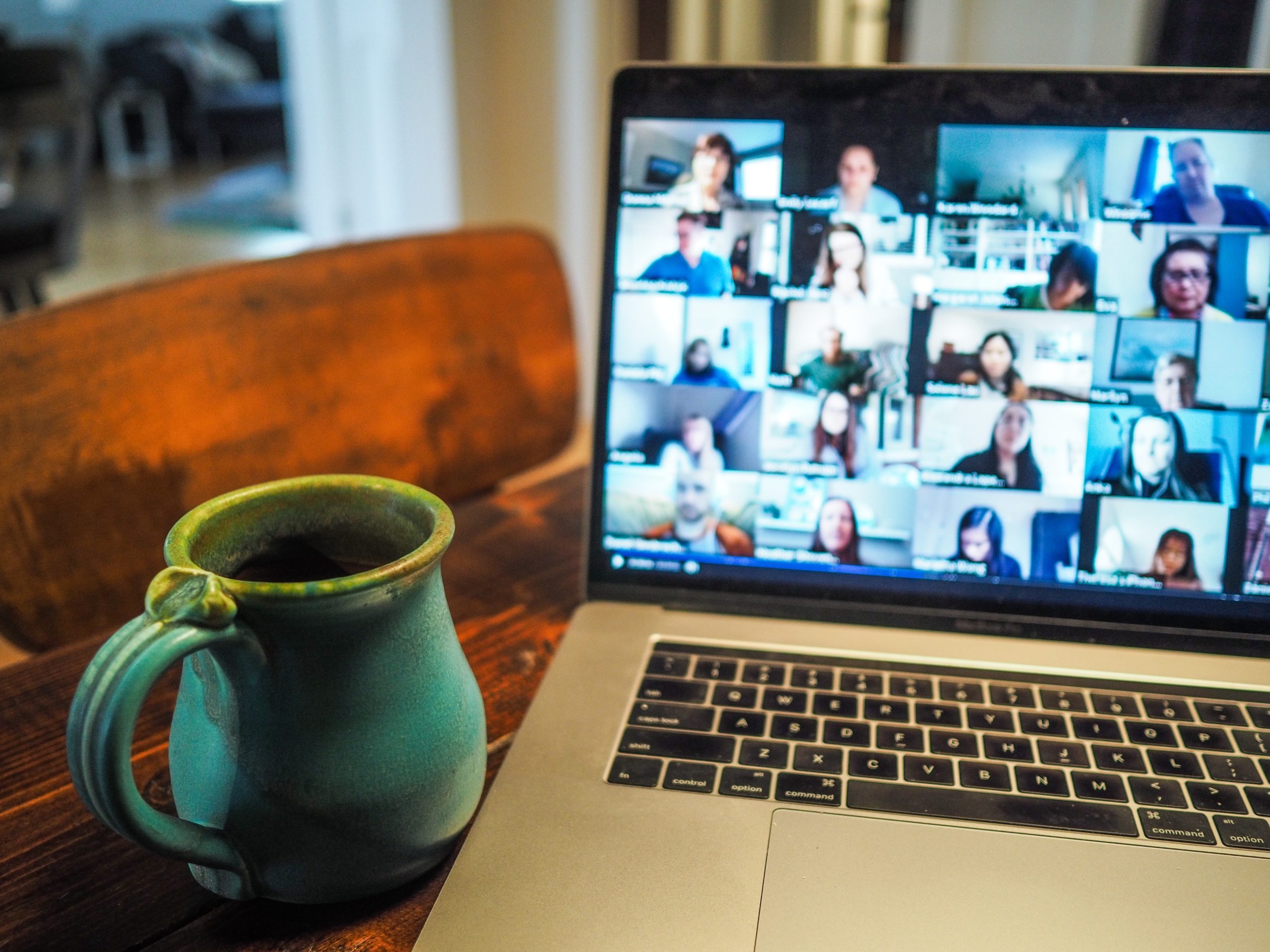 A teleworking laptop on a table.